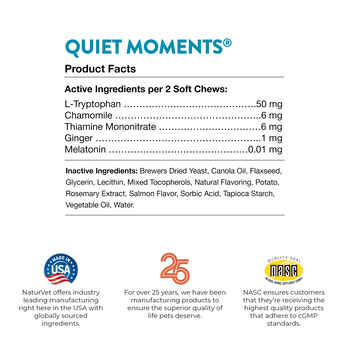 NaturVet Quiet Moments Calming Aid Plus Melatonin Supplement for Cats Soft Chews, 50 ct