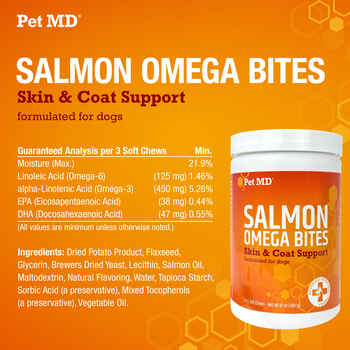 Pet MD Salmon Omega Soft Chew Bites for Dogs 120ct