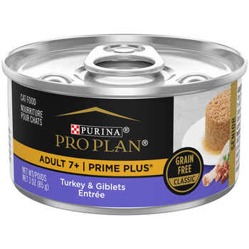 Purina Pro Plan Senior Adult 7+ Prime Plus Turkey & Giblets Entree Grain-Free Classic Wet Cat Food 3 oz Cans (Case of 24) product detail number 1.0