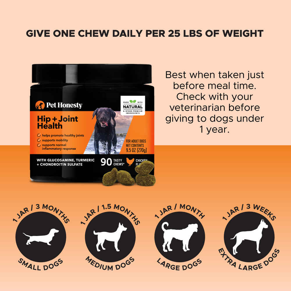 Pet Honesty Hip + Joint Health Chicken Flavored Soft Chews Hip and Joint Mobility Supplement for Dogs
