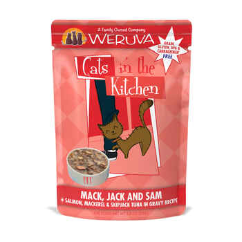 Weruva Cats In the Kitchen Mack Jack and Sam Cat Pouches Wet For Cats 3oz Pouch, Pack of 12 product detail number 1.0