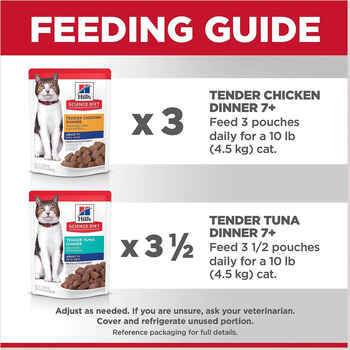 Hill's Science Diet Adult 7+ Tender Dinner Variety Pack Chicken & Tuna Wet Cat Food Pouches - 2.8 oz Pouches - Pack of 12