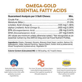 NaturVet Omega-Gold Plus Salmon Oil Supplement for Dogs and Cats Soft Chews 90  ct