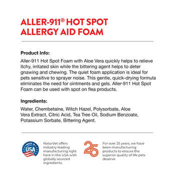 NaturVet Aller-911 Hot Spot Allergy Aid Foam with Aloe Vera for Dogs and Cats Foam 8 oz