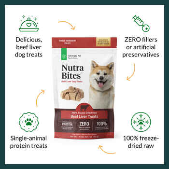 Ultimate Pet Nutrition Nutra Bites Freeze Dried Raw Single Ingredient Beef Liver Dog Treats 4 oz Bag