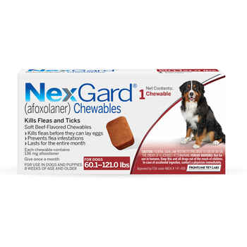 NexGard® (afoxolaner) Chewables 1 dose (1 month supply), 60 to 121 lbs product detail number 1.0