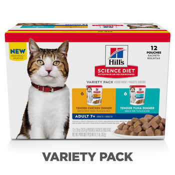 Hill's Science Diet Adult 7+ Tender Dinner Variety Pack Chicken & Tuna Wet Cat Food Pouches - 2.8 oz Pouches - Pack of 12 product detail number 1.0