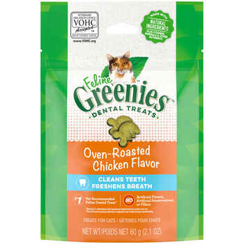 FELINE GREENIES Adult Dental Cat Treats Oven Roasted Chicken Flavor 2.1 oz Pouch product detail number 1.0