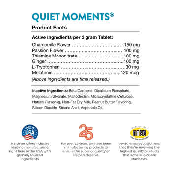 NaturVet Quiet Moments Calming Aid Plus Melatonin 30 ct bottle