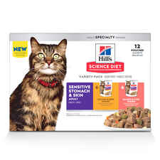 Hill's Science Diet Adult Sensitive Stomach & Skin Variety Pack, Chicken & Beef, Salmon, Tuna Wet Cat Food Pouches-product-tile