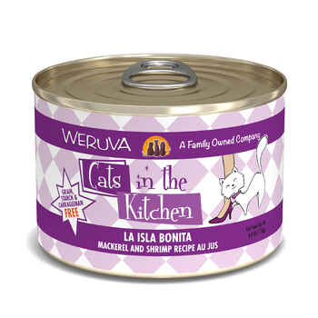 Weruva Cats in the Kitchen La Isla Bonita Mackerel & Shrimp Au Jus Grain Free Canned Cat Food 6-oz cans, pack of 24 product detail number 1.0