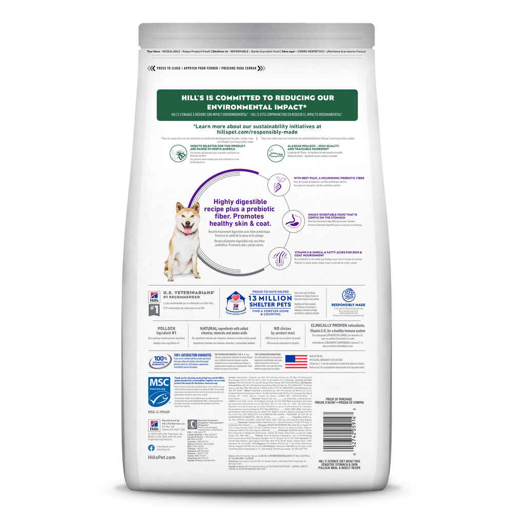 Hill's Science Diet Adult Sensitive Stomach & Skin Pollock Meal, Barley & Insect Dry Dog Food