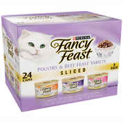 Fancy Feast Cat Variety Packs Sliced Poultry & Beef Feast Chicken Hearts & Liver, Beef Feast, Turkey Feast 24 x 3 oz
