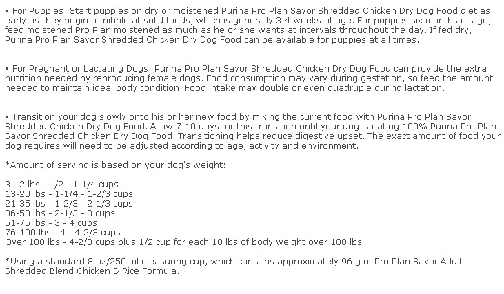 Purina Pro Plan Savor Feeding Chart