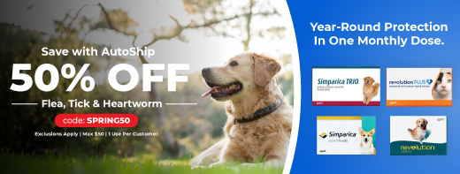 Save 50% OFF Flea, Tick & Heartworm Products