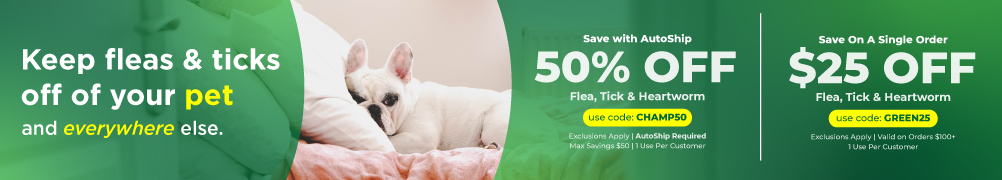 Save 50% OFF Flea, Tick & Heartworm Products