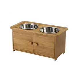 Wooden Elevated Dog Feeder and Cabinet Usage