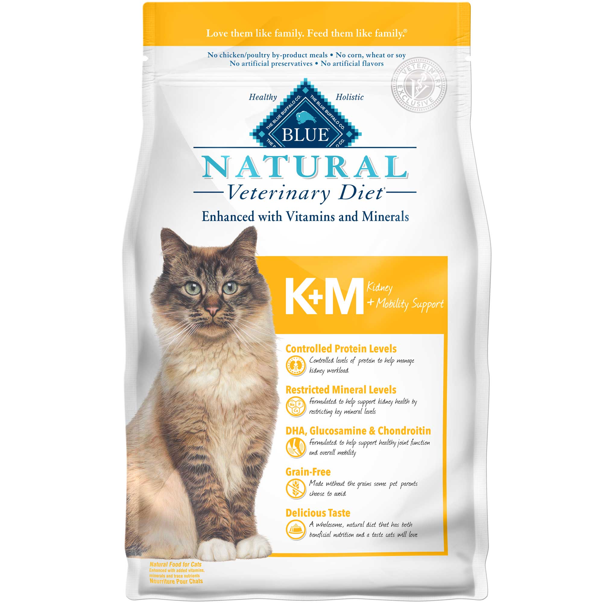 BLUE Natural Veterinary Diet K+M Kidney + Mobility Support Dry Cat Food Usage